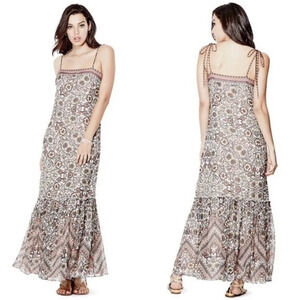 Guess Patchwork Posies Floral Bohemian Metallic Maxi Dress Sz Small